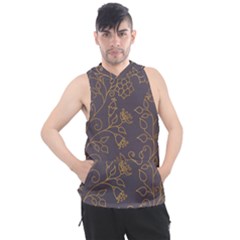 Seamless pattern gold floral ornament dark background fashionable textures golden luster Men s Sleeveless Hoodie