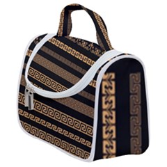 Set Antique Greek Borders Seamless Ornaments Golden Color Black Background Flat Style Greece Concept Satchel Handbag