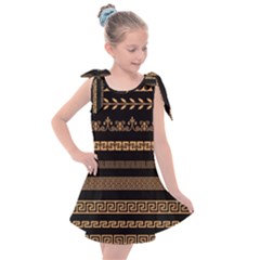 Set Antique Greek Borders Seamless Ornaments Golden Color Black Background Flat Style Greece Concept Kids  Tie Up Tunic Dress