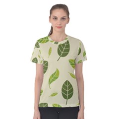 Leaf Spring Seamless Pattern Fresh Green Color Nature Women s Cotton Tee