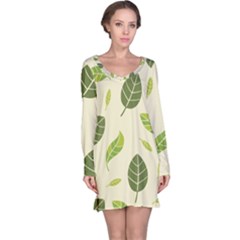 Leaf Spring Seamless Pattern Fresh Green Color Nature Long Sleeve Nightdress