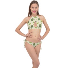 Leaf Spring Seamless Pattern Fresh Green Color Nature Cross Front Halter Bikini Set