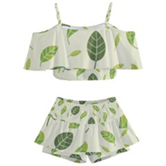 Leaf Spring Seamless Pattern Fresh Green Color Nature Kids  Off Shoulder Skirt Bikini by BangZart