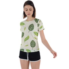 Leaf Spring Seamless Pattern Fresh Green Color Nature Back Circle Cutout Sports Tee by BangZart