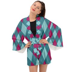 Argyle Pattern Seamless Fabric Texture Background Classic Argill Ornament Long Sleeve Kimono by BangZart