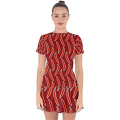 Chili Pattern Red Drop Hem Mini Chiffon Dress