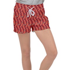 Chili Pattern Red Velour Lounge Shorts by BangZart