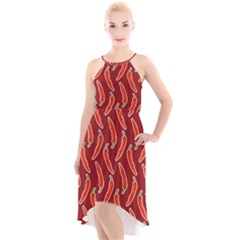 Chili Pattern Red High-low Halter Chiffon Dress  by BangZart