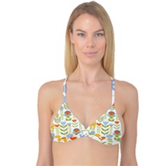 Seamless Pattern With Various Flowers Leaves Folk Motif Reversible Tri Bikini Top