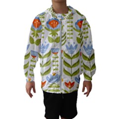 Seamless Pattern With Various Flowers Leaves Folk Motif Kids  Hooded Windbreaker