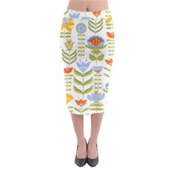 Seamless Pattern With Various Flowers Leaves Folk Motif Midi Pencil Skirt