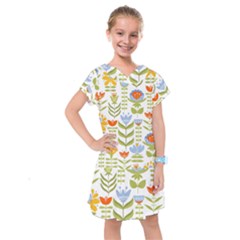 Seamless Pattern With Various Flowers Leaves Folk Motif Kids  Drop Waist Dress by BangZart