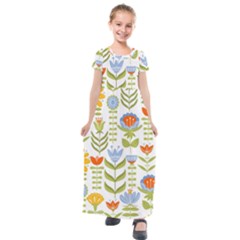 Seamless Pattern With Various Flowers Leaves Folk Motif Kids  Short Sleeve Maxi Dress by BangZart