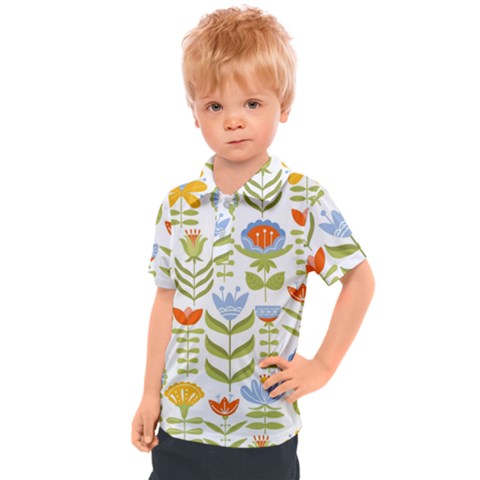 Seamless Pattern With Various Flowers Leaves Folk Motif Kids  Polo Tee by BangZart