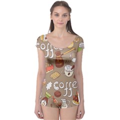 Vector Seamless Pattern With Doodle Coffee Equipment Boyleg Leotard 