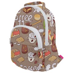 Vector Seamless Pattern With Doodle Coffee Equipment Rounded Multi Pocket Backpack