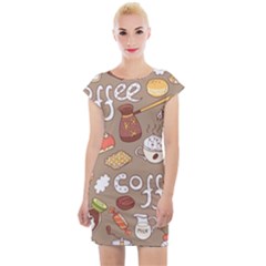 Vector seamless pattern with doodle coffee equipment Cap Sleeve Bodycon Dress