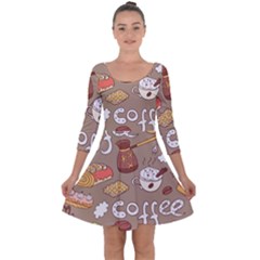 Vector seamless pattern with doodle coffee equipment Quarter Sleeve Skater Dress