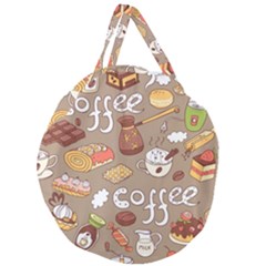 Vector seamless pattern with doodle coffee equipment Giant Round Zipper Tote