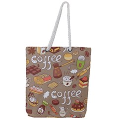 Vector Seamless Pattern With Doodle Coffee Equipment Full Print Rope Handle Tote (large)