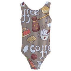 Vector seamless pattern with doodle coffee equipment Kids  Cut-Out Back One Piece Swimsuit