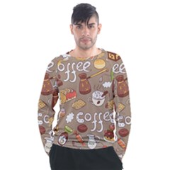 Vector seamless pattern with doodle coffee equipment Men s Long Sleeve Raglan Tee