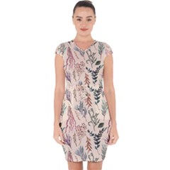 Watercolor Floral Seamless Pattern Capsleeve Drawstring Dress 