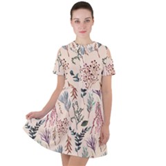 Watercolor Floral Seamless Pattern Short Sleeve Shoulder Cut Out Dress  by BangZart