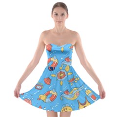 Hand Drawn Seamless Pattern Summer Time Strapless Bra Top Dress