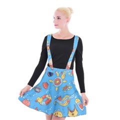 Hand Drawn Seamless Pattern Summer Time Suspender Skater Skirt