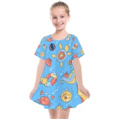 Hand Drawn Seamless Pattern Summer Time Kids  Smock Dress