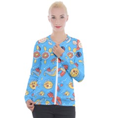 Hand Drawn Seamless Pattern Summer Time Casual Zip Up Jacket by BangZart