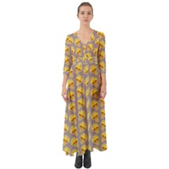 Yellow Mushroom Pattern Button Up Boho Maxi Dress