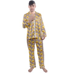 Yellow Mushroom Pattern Men s Long Sleeve Satin Pyjamas Set