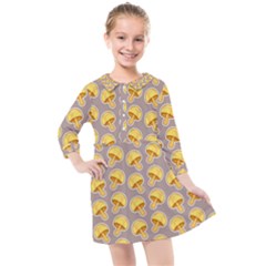 Yellow Mushroom Pattern Kids  Quarter Sleeve Shirt Dress by BangZart