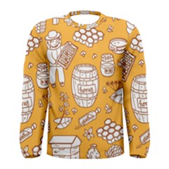 Vector Honey Element Doodle Seamless Pattern With Beehive Beeke Men s Long Sleeve Tee