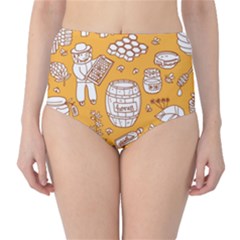 Vector Honey Element Doodle Seamless Pattern With Beehive Beeke Classic High-waist Bikini Bottoms