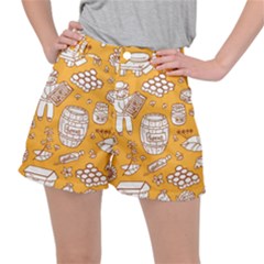 Vector Honey Element Doodle Seamless Pattern With Beehive Beeke Ripstop Shorts