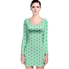 Polka Dots Mint Green, Pastel Colors, Retro, Vintage Pattern Long Sleeve Velvet Bodycon Dress