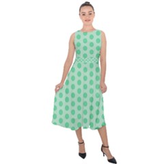 Polka Dots Mint Green, Pastel Colors, Retro, Vintage Pattern Midi Tie-back Chiffon Dress