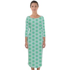 Polka Dots Mint Green, Pastel Colors, Retro, Vintage Pattern Quarter Sleeve Midi Bodycon Dress