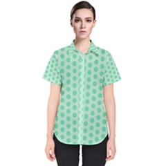 Polka Dots Mint Green, Pastel Colors, Retro, Vintage Pattern Women s Short Sleeve Shirt