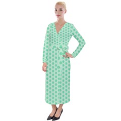 Polka Dots Mint Green, Pastel Colors, Retro, Vintage Pattern Velvet Maxi Wrap Dress