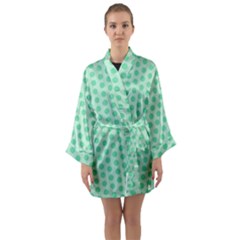 Polka Dots Mint Green, Pastel Colors, Retro, Vintage Pattern Long Sleeve Satin Kimono by Casemiro