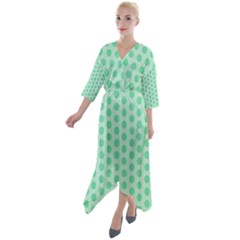 Polka Dots Mint Green, Pastel Colors, Retro, Vintage Pattern Quarter Sleeve Wrap Front Maxi Dress