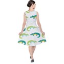 Cute cartoon alligator kids seamless pattern with green nahd drawn crocodiles V-Neck Midi Sleeveless Dress  View2
