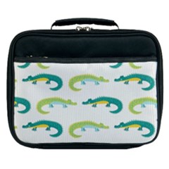 Cute Cartoon Alligator Kids Seamless Pattern With Green Nahd Drawn Crocodiles Lunch Bag