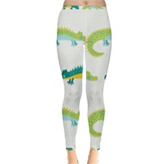 Cute Cartoon Alligator Kids Seamless Pattern With Green Nahd Drawn Crocodiles Inside Out Leggings by BangZart