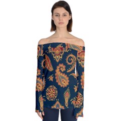 Bright Seamless Pattern With Paisley Mehndi Elements Hand Drawn Wallpaper With Floral Traditional  Off Shoulder Long Sleeve Top