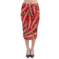 Seamless Chili Pepper Pattern Midi Pencil Skirt